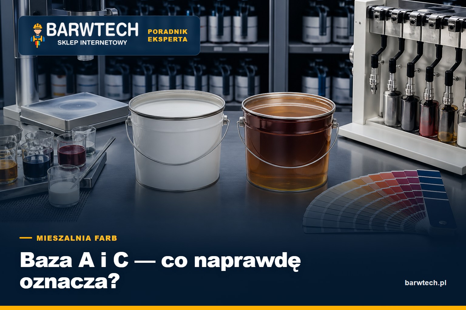 Biała i transparentna baza farby przy profesjonalnym mieszalniku - poradnik Barwtech