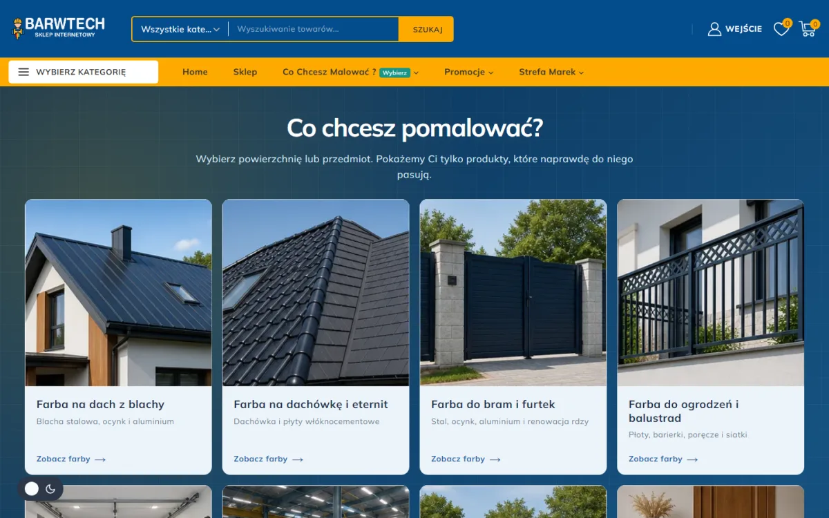 Strona główna Barwtech z wyborem powierzchni i wyszukiwarką produktów
