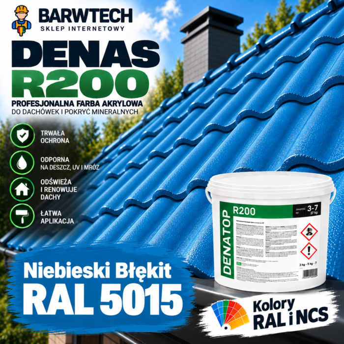 Denatop-R200-Niebieski-Błękit-RAL-5015 Farba do dachówek ceramicznych Denatop R200 Niebieska ral 5015