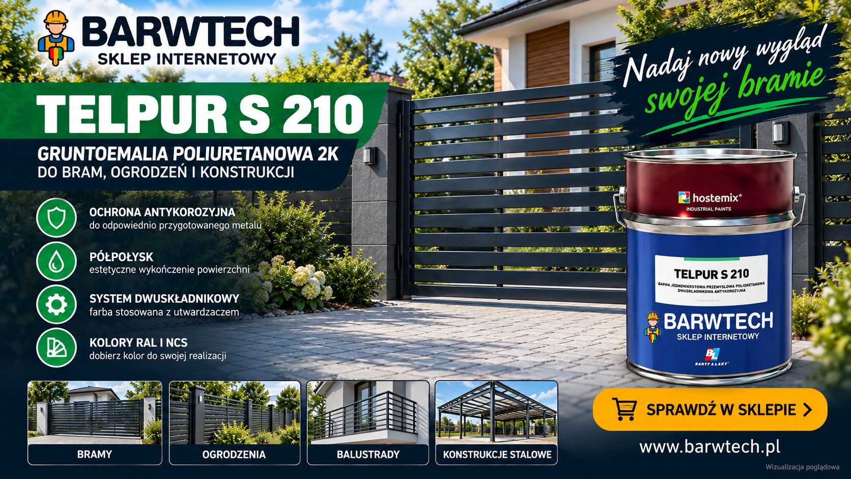 TELPUR S210 – gruntoemalia poliuretanowa 2K do bram, ogrodzeń, balustrad i konstrukcji stalowych – BarwTech